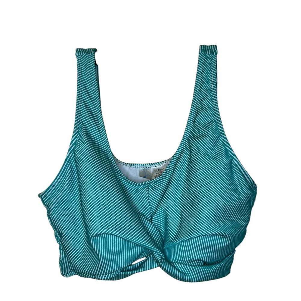 Decree Aqua and White Striped Bathing Suit Top